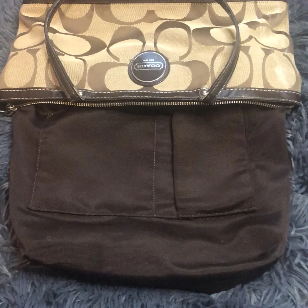 Coach Legacy Stripe Signature Tan and Brown Shoulder Bag
